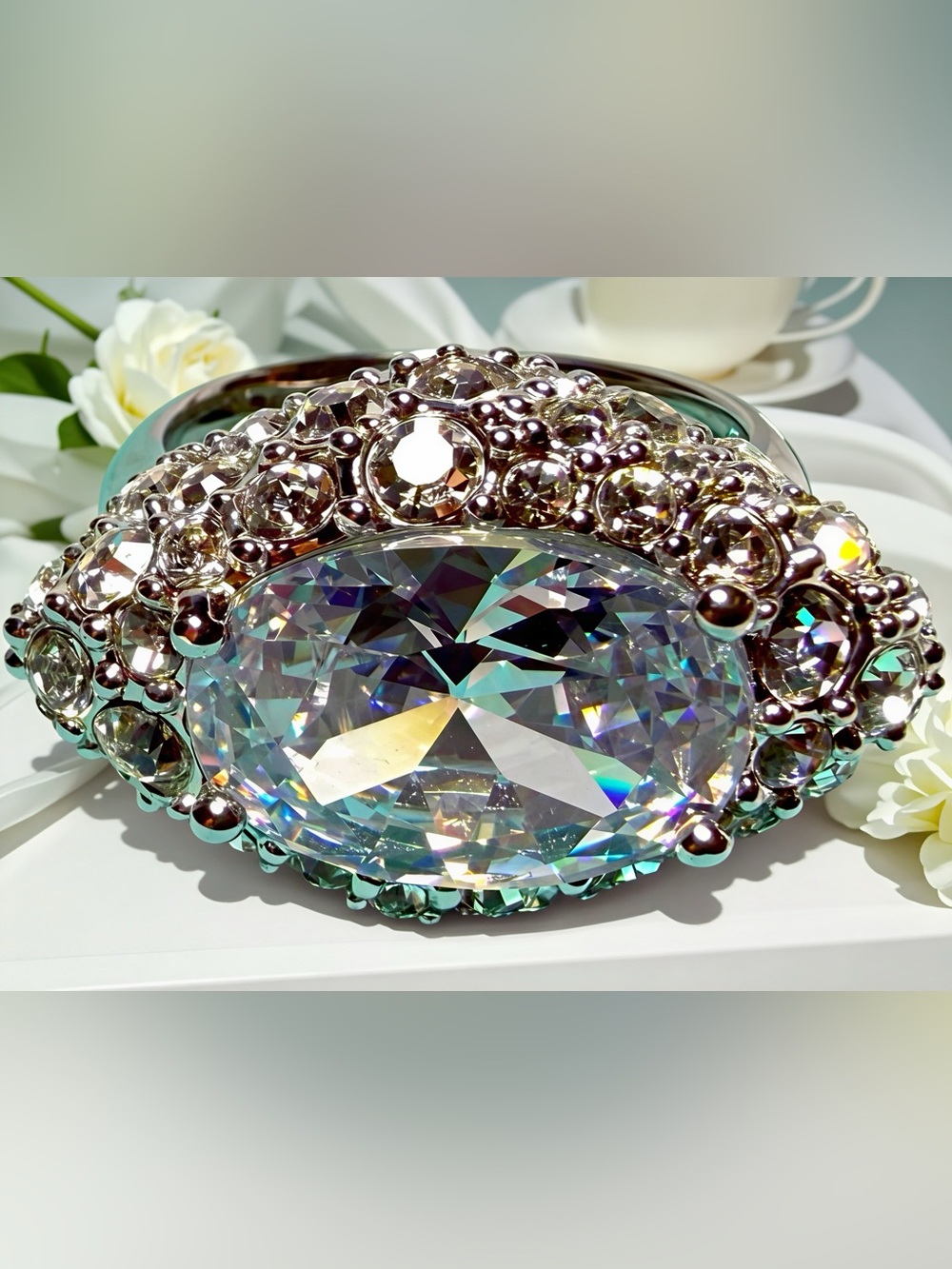Givenchy Iridescent Crystal Statement Ring in Clear Multi-Flash